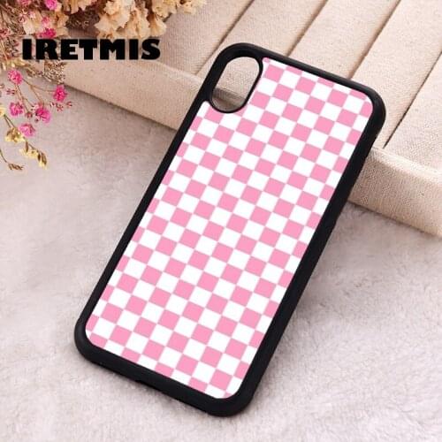 Iretmis 5 5S SE 2020 Phone Cover Case for iPhone 6 6S 7 8 Plus X Xs XR 11 12 Mini Pro Max Silicone TPU Checkered pink