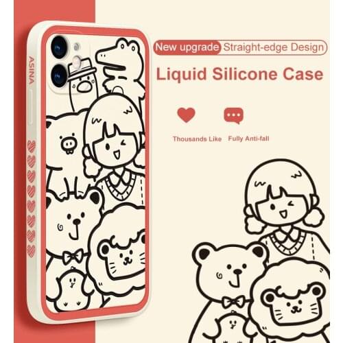 ASINA Straight-sided Edge Case For iPhone 12 Pro Max XS Max XR X 6 7 8 Plus SE2 Soft Silicone Square Cartoon Capa For iPhone 11