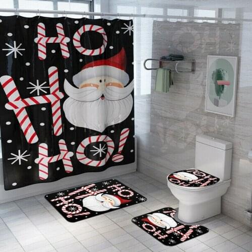 4Pcs Christmas Bathroom Accessaries Set Decor Shower Curtain Toilet Seat Cover Flannel Mat Bathroom Product Home Douchegordijn