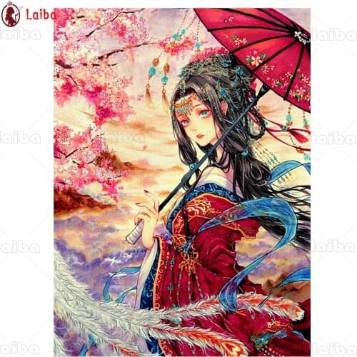 Photo custom diy diamond embroidery Fantasy art, Japanese woman, diamond painting full square round drill diamond mosaic art