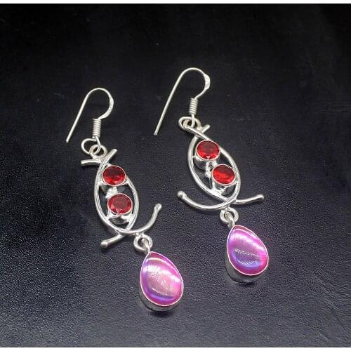 Gemstonefactory Big Promotion 925 Silver Mystical Topaz Red Garnet Sunny Women Ladies Gifts Dangle Drop Earrings 20211966