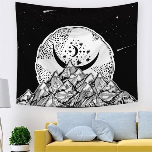 Black Mandala Tapestry Wall Hangings Witchcraft Tapestry Sun Moon Star Dorm Room Carpet Astrology Blanket Wandkleed Tapestries