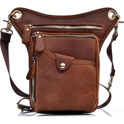 High Quality Mens Leather Drop Leg Bag Military Motorcycle Multi-purpose Messenger Shoulder Bags Belt Hip Bum Waist Fanny Pack