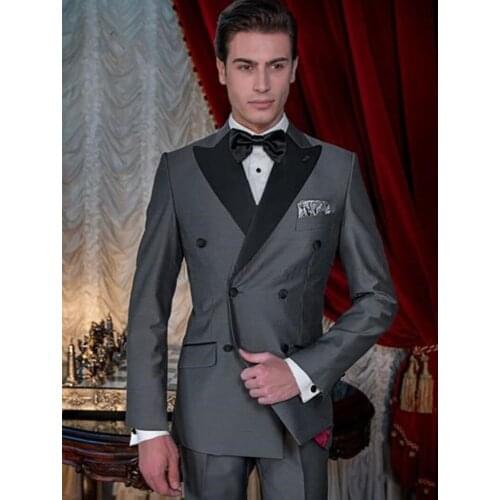 Handsome Groomsmen Double-Breasted Groom Tuxedos Wedding Dress Men Suits Blazer Prom Dinner (Jacket+Pants+Tie) K203