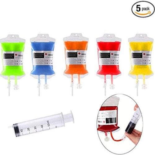 5PCS Creative Vampire Blood Bag Blood Energy Fruit Juice Beverage Drinking Decor Halloween Party Props Masquerade Accessories