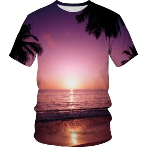 Beautiful scenery 3D digital printing pattern summer new style men/women outdoor sports leisure fashion loose T-shirt