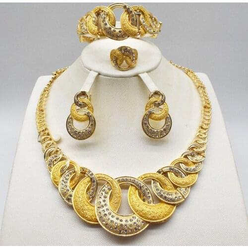 HOT Fashion wedding Dubai Africa Nigeria African Jewelry set gold-color necklace Earrings romantic woman Bridal Jewelry Sets
