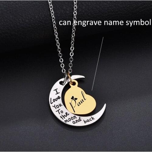 Trendy Personalized Customized Engrave Name Heart Horn Necklace Link Chain Pendant Necklace for Female Anniversary Gift Classic