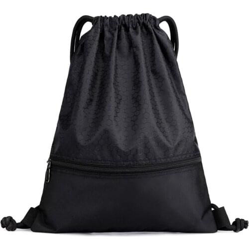 Fashion Nylon Drawstring Bag Portable Solid High-capacity Sport Shoulders Backpacks Outdoor Travel School Black Bags