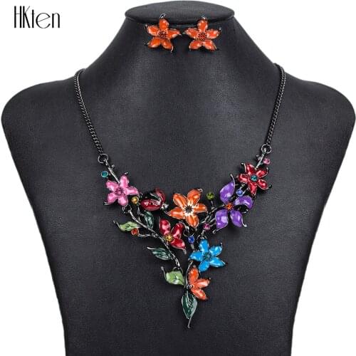 MS1504369Fashion Jewelry Sets Hight Quality 4Colors Necklace Sets For Women Jewelry Black Zinc Plated Crystal Flower Design Gift