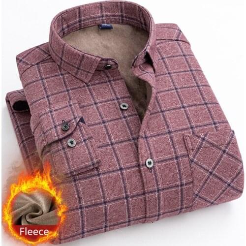 14-Color Mens Large Size Fleece Warm Plaid Shirt Classic Style Regular Fit Plus Velvet Thick Casual Shirt Male Brand Clothes