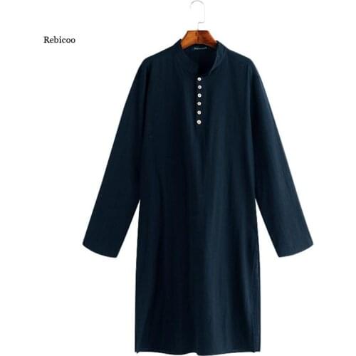 Male Arabic Style Fashion Simple Long Mens Shirt Muslim Robe Plus Size S-5Xl