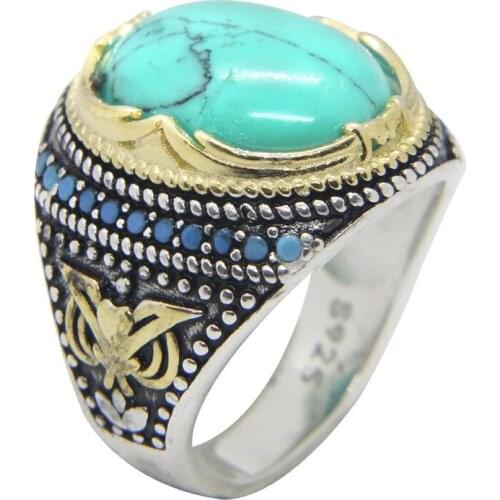 Support Dropship Size 6-12 Men Boys 925 Sterling Silver Stone Ring Jewelry S925 Golden Cool Ring