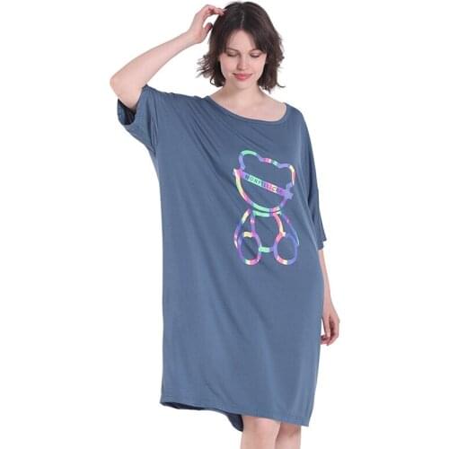Modal Plus Size Womens Summer New Loose Soft Nightgown Lightweight Sleepdress Elastic Short Sleeve Home Skirt