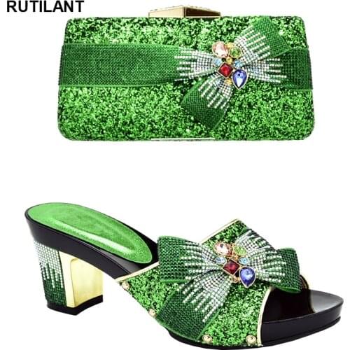New Fashion Nigerian Women Shoe and Bag Set Wedding Shoe and Bag Sets Italian Nigerian Women Wedding Pumps Elegant Crystal Shoes
