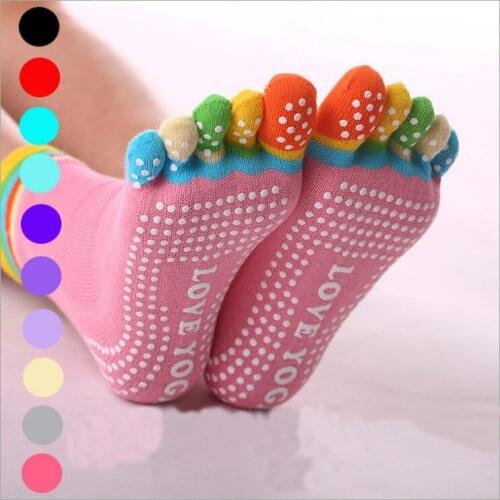 NEW Women Sports Colorful Hot Fitness And Cotton Socks New Colorful Workout Anti Slip Toe Socks
