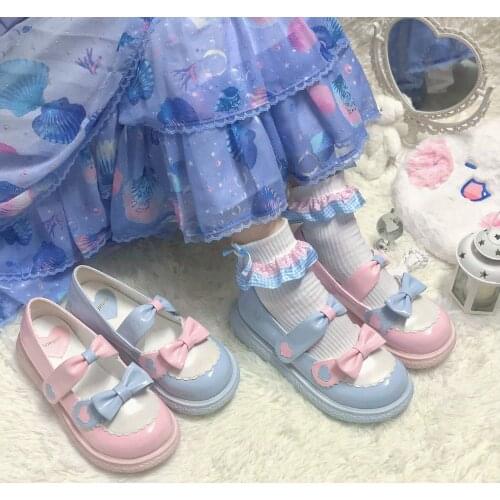 Kawaii Shoes Lolita Girls High Heel 3.5cm LoliShoes Cosplay Sweet tea party Mandarin duck shoes Cos Girl Cream Bubbles Bow Lo