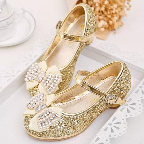 Girls Princess Shoes Catwalk Childrens Shoes Girls Show Flashing Diamond Silver Crystal Leather Shoes Party Wedding Shoes 26-34