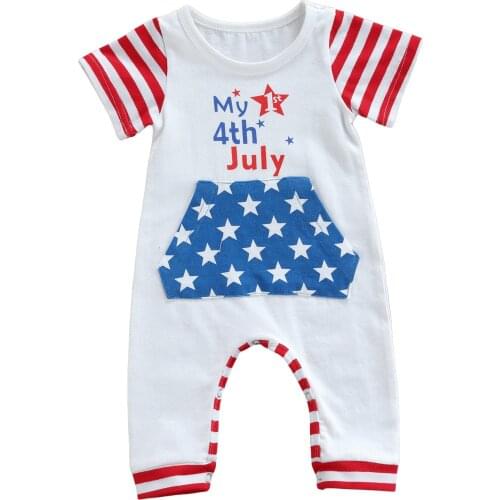 OPPERIAYA Infants Independence Day Romper Star Striped Printed Short Sleeves Jumpsuit Home Sleeping Kid Unisex Summer Clothes