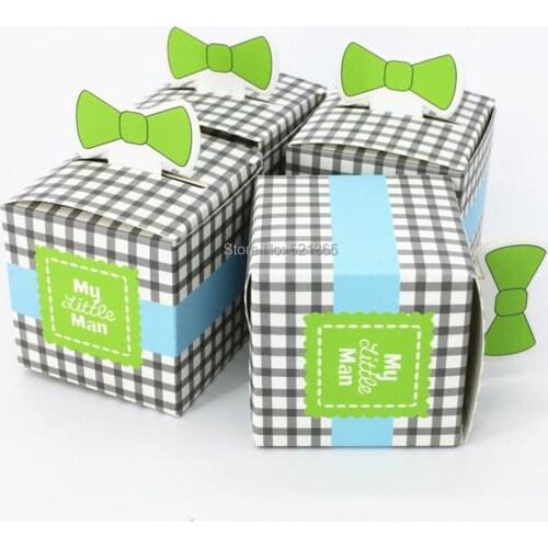 Wholesale 3000pcs My little man candy box Baby Shower Baby Day tie bow Chocolate box Wedding Party Favors birthday gift bag