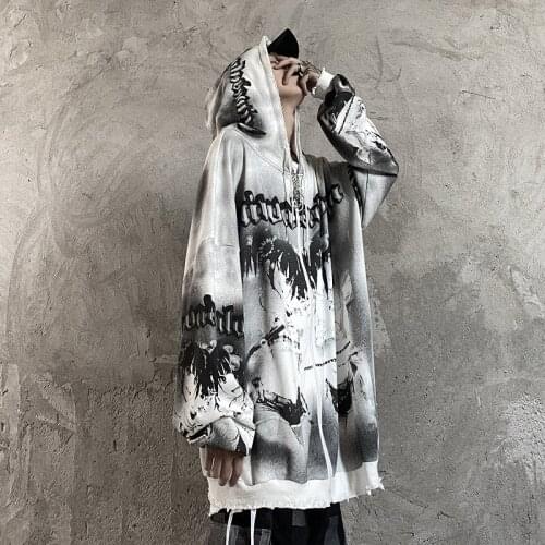 2021 Autumn Casual Loose fit Sweatshirts Japanese Cartoon Harajuku Hoodie Zip Swatshirts Hip Hop Streetwear Hoodies