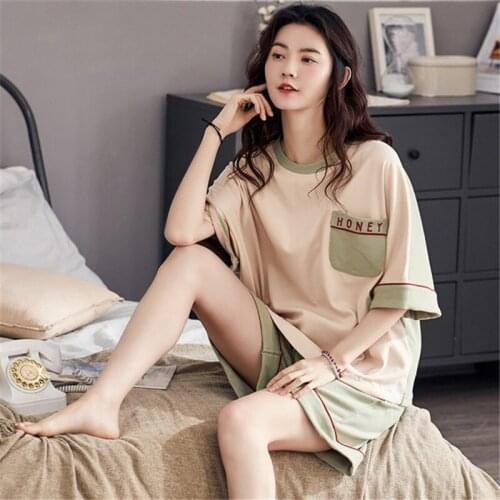 Pajamas summer cotton short-sleeved shorts suit Korean version ladies summer thin section loose home service pijamas women