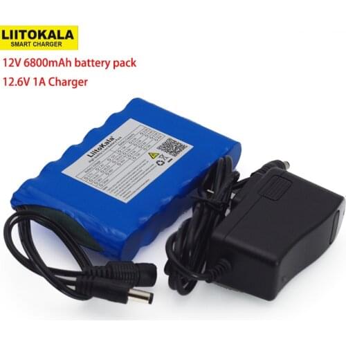 LiitoKala Portable Super 18650 Rechargeable Lithium Ion battery pack capacity DC 12 V 6800 Mah CCTV Cam Monitor 12.6V 1A Charger