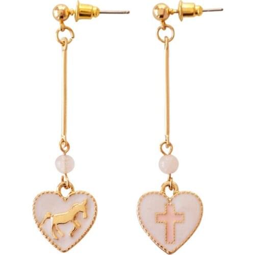 Christmas Gifts Pink Crystal Beads Ten Cross Earrings For Women Kids Lovely Heart Shape Golden Unicorn Stud Earrings Brincos