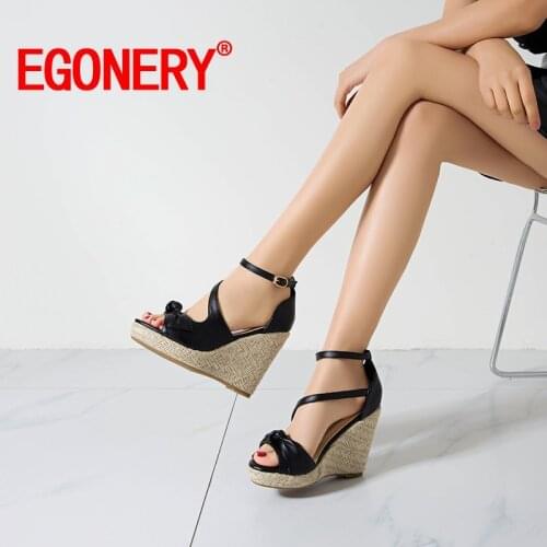 EGONERY summer Women Leisure Slope Heel Sandals Concise Comfortable lovely sweet office lady Bowknot decoration Multicolor