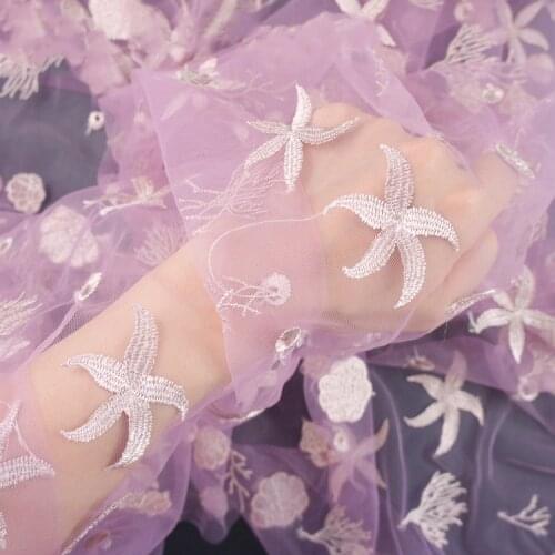 Mesh net yarn starfish pattern embroidery net yarn lace fabric DIY skirts childrens fashion fabrics