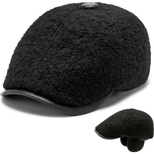 Old Man Visor Hat Winter Outdoor Sports Cold and Warm Ear Protection Woolen Cap Mens Grandpa Woolen Beret Hat