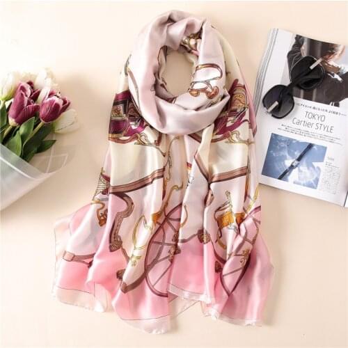 100% Pure Silk Scarf Women Spring Fashion Luxury Printed Natural Foulard Shawls Female Silk Scarves Plus Size