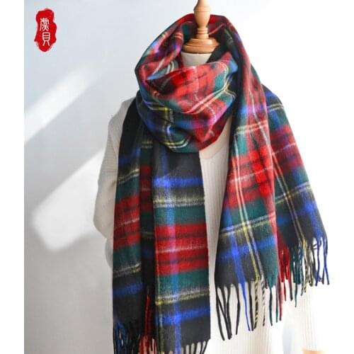 British Black Plaid Wool Scarf women winter warm widened tassels fashion Scarves Shawl men long pashmina bandana Christmas gift