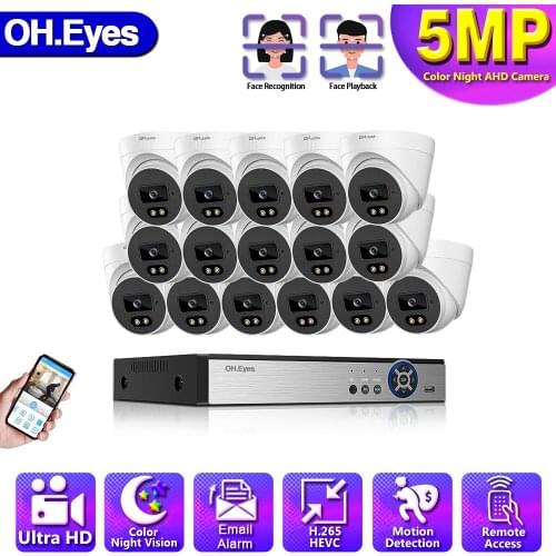 H.265 CCTV Video Surveillance Camera System Kit 16CH 5MP AHD DVR Ourdoor Motion Detection Security Camera System Set Onvif