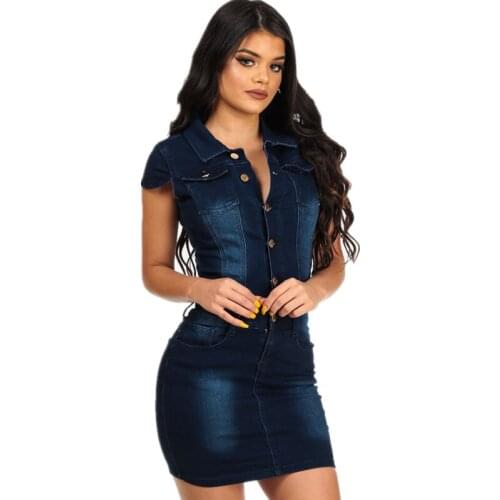 Sexy Bodycon Jeans Dress Turndown Collar Buttons Cotton Denim Dress Women Summer Plus Size 2020 Party Club Short Mini Dress Ddlg