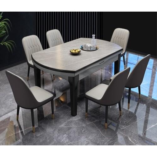 Rock plate table chair simple and luxurious household small family type retractable folding square and round dual use