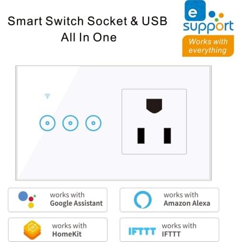 Smart Home Automation Ewelink US WIFI Smart Touch Switch Socket No USB 1 2 3 Gang Electrical Outlet 10A Power Alexa Google Home