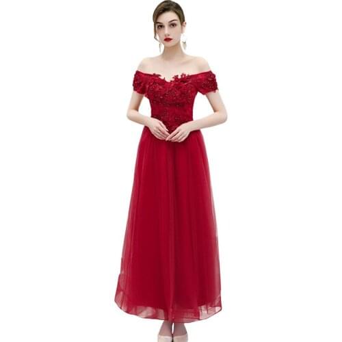 Vintage Wine Red Boat Neck Lace Evening Dresses Pregnant Women High Waist Applique Evening Gown Bride Toast Dress Robe De Soiree
