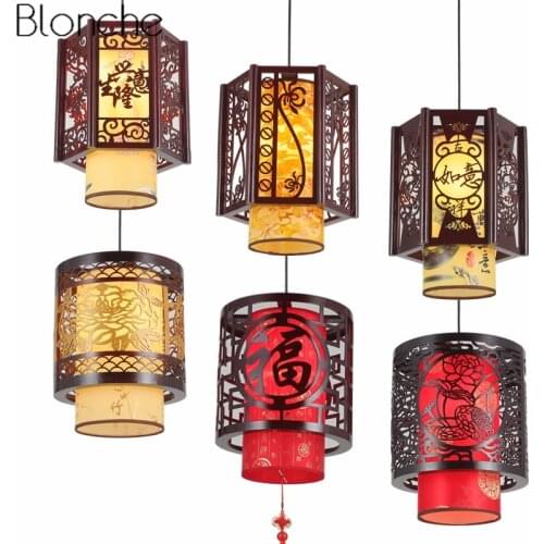 Chinese Style Wood Vintage Pendant Lights for Living Room Led Retro Sheepskin Hanging Lamp Home Decor Fixtures Bamboo Luminaire
