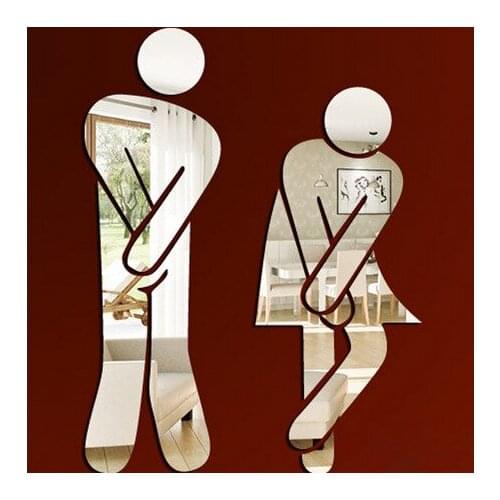 3D Mirror Sticker Fashion WC Toilet Door Entrance Sign Men Women Bathroom DIY Wall Sticker Decals Bar Home Decor
