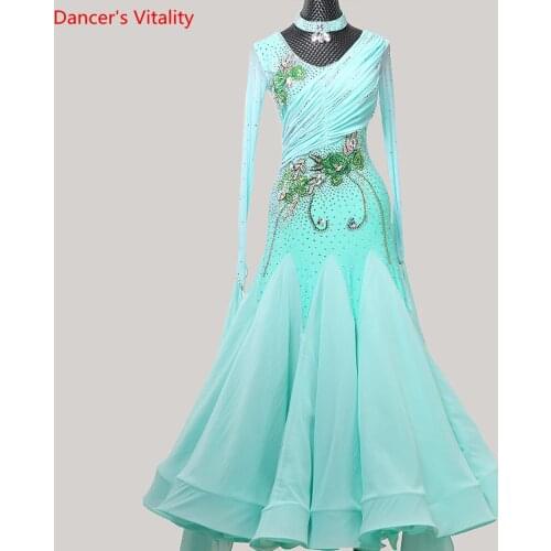 Women Waltz Dance Wear Big Hem Embroidered Diamond Splicing Dress Ballroom National Standard Jazz Modern Dancing Stage Outfits