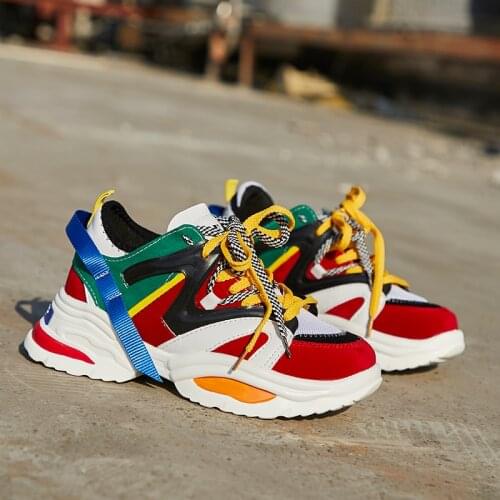 Women Sneakers Multi Color Thick Sole Ladies Platform Women Shoes Height Increasing Chunky Shoes Women Casual Shoes Size 35-46