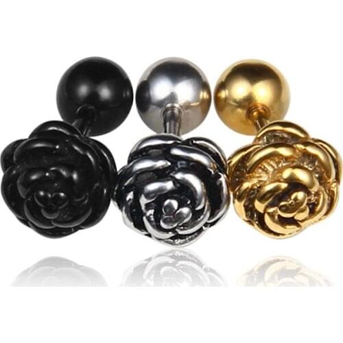 Fashion Punk Rose Shaped Earrings For Women Girls Hip Hop Stainless steel Flower Stud Ear Jewelry Party Gifts 2 pieces