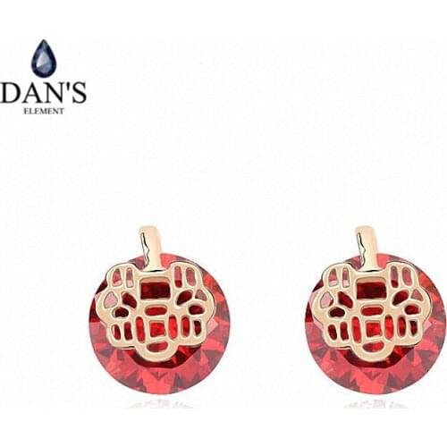 DANS ELEMENT New Sales Genuine Austrian Crystal Champagne Gold Color Flower Earrings For Women Valentines Gift 100736red