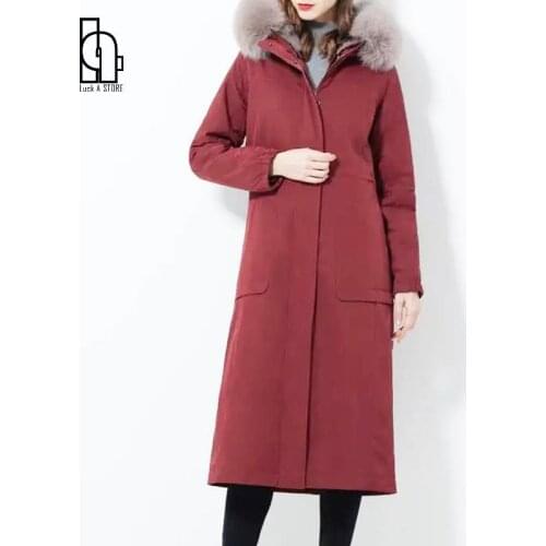 Women Winter Long Parkas 2021 Female Faux Fur Padded Overcoat Thicken Removable Liner Parka Coat Faux Fox Fur Collar Jacket