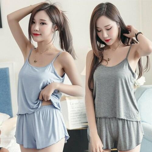 Women Summer Sexy Lingerie Sleepwear Silk Babydoll Solid Nightwear Pajamas Set