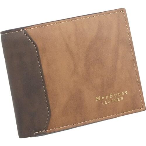 066F Mens Faux Leather Slim Small Bifold Wallet Contrast Color Credit Card ID Holders Zippered Double Coin Purse Business Bag