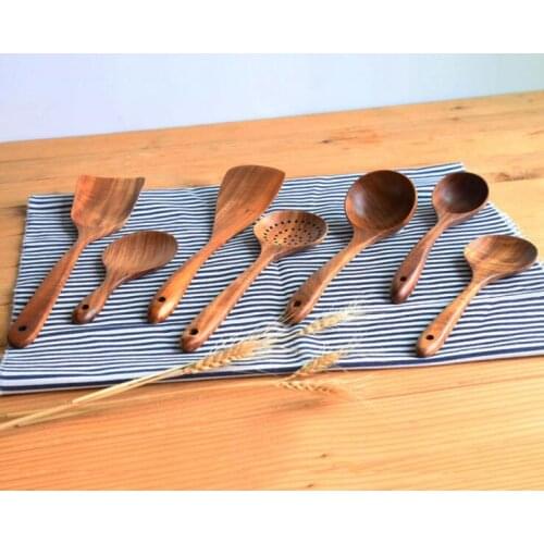 1PC Teak Wood Turner Spatula Rice Leaky Spoon Soup Scoop Non Stick Cooking Utensils Wooden Spatula Slotted Turner Set OK 1205