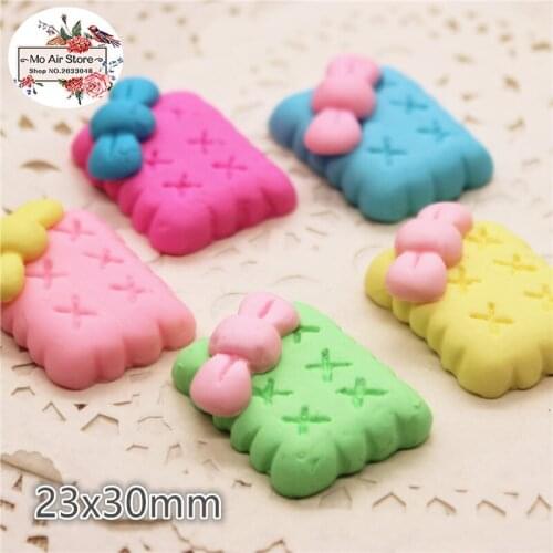 10PCS polymer clay bowknot biscuit multicolor Flatback Cabochon Miniature Food Art Supply Decoden Charm Craft 23x30mm