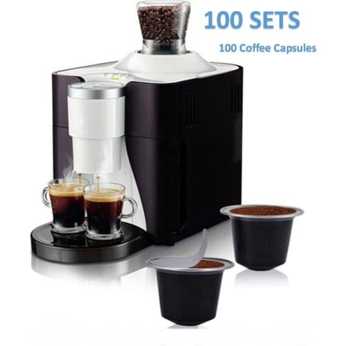100 Sets Refillable Coffee Capsule Cup Disposable Nespresso Pod for Nescafe Automatic Coffee Machine Food Package Cafe Supplies